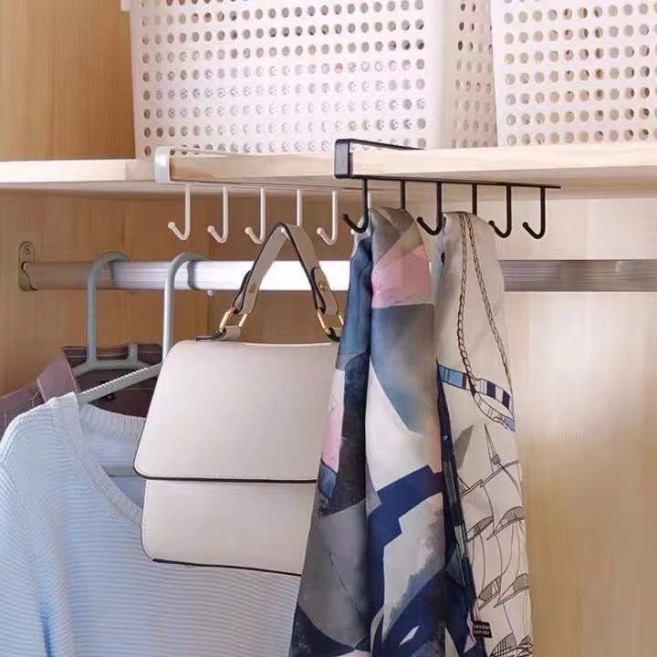 Mug Holder Under Cabinet, Hanging Six Hook Multipurpose Storage Rack