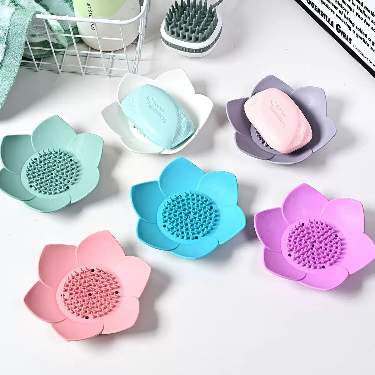Silicone Lotus Soap Holder (Saboon Dani) for Wash Basin, Bathroom & Kitchen Sink