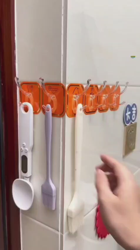 Punch-Free Hook Six-row Coat Hanging Hook Wall-mounted Hook for Kitchen and Bathroom