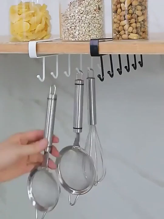 Mug Holder Under Cabinet, Hanging Six Hook Multipurpose Storage Rack
